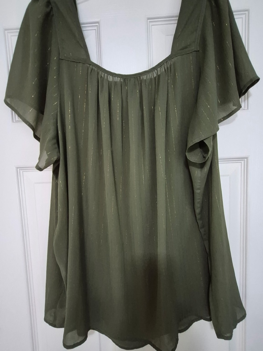 Olive Green Women's Flutter Sleeve Top